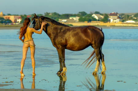 Летний портрет девушки на лошади
