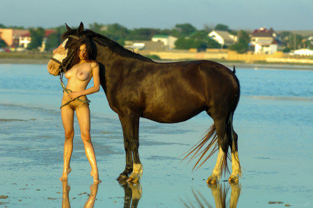 Летний портрет девушки на лошади