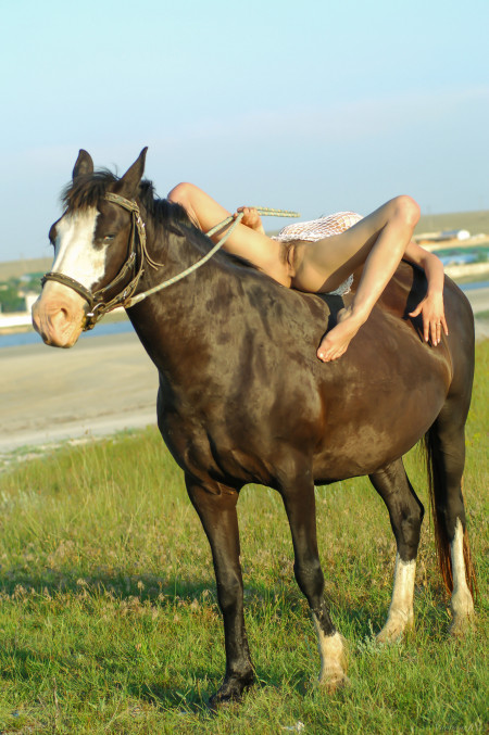 Летний портрет девушки на лошади