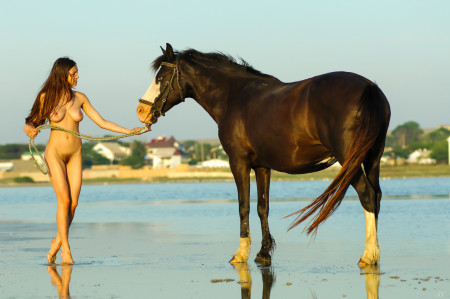 Летний портрет девушки на лошади