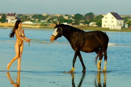 Летний портрет девушки на лошади